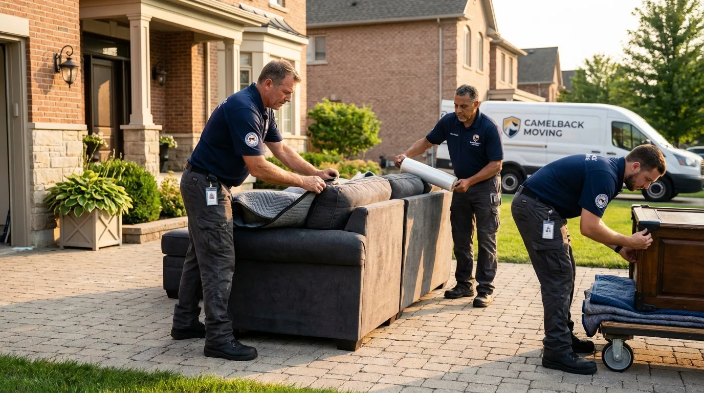 Large estate moving crew wrapping furniture in Huntsville, TX