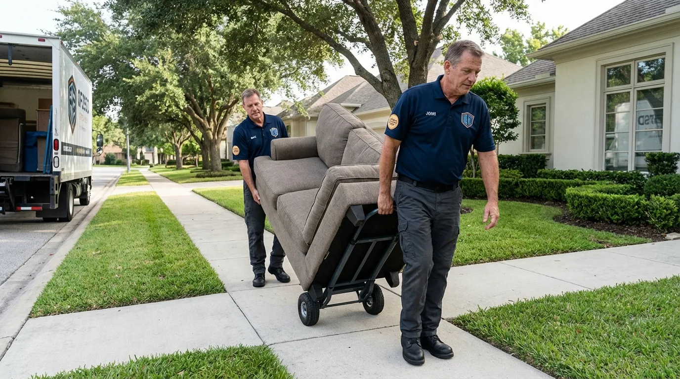 Local residential moving crew loading furniture in Huntsville, TX