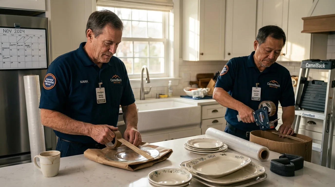 Professional crew packing kitchen dishware in Huntsville, TX